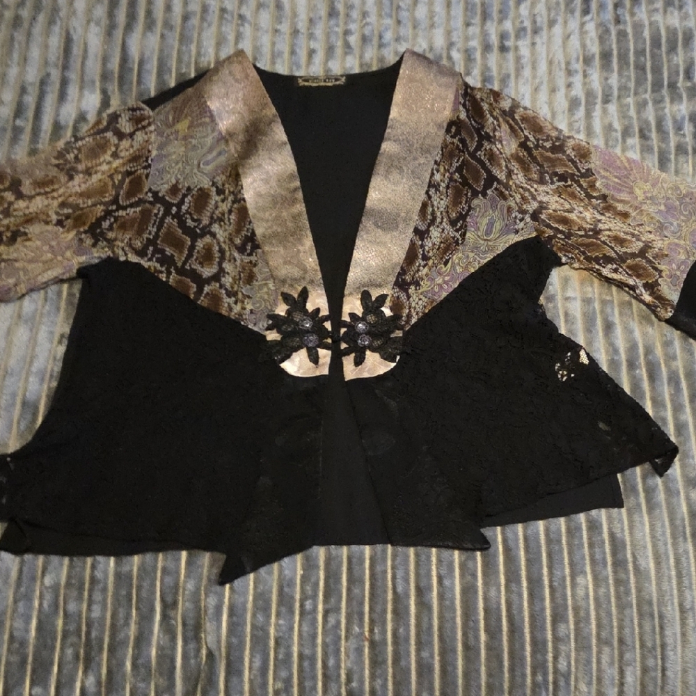 Violet Kay Black and Gold Floral Blouse